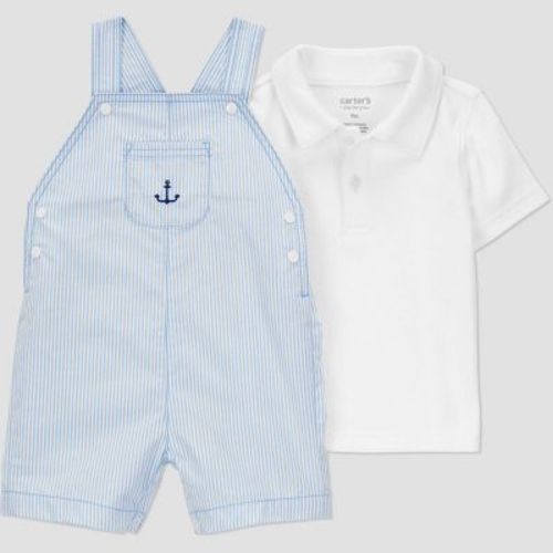 Carter's Just One You®️ Baby Boys' Striped Anchor Shortalls Set - Blue/white Newborn