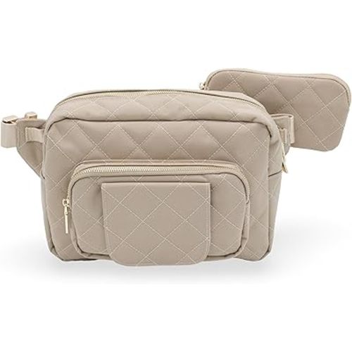 Lion & Light Small Diaper Bag - Mini Diaper Bag with Portable Changing Pad, Fanny Pack Crossbody Bags for Baby & Toddler, Beige Travel-Friendly Baby Tote with Adjustable Strap & Zippered Pockets