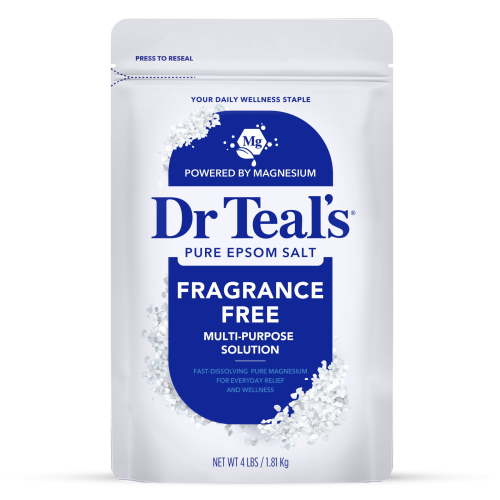 Dr Teal's Epsom Salt Magnesium Soak, Fragrance Free, 4 lbs, Vegan Muscle Pain Relief