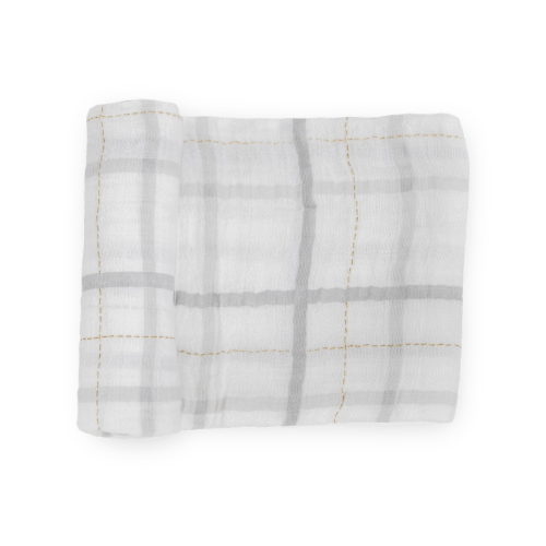 Cotton Muslin Swaddle Blanket - Grey Plaid