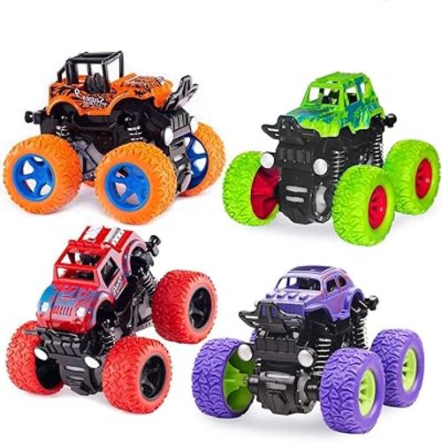 Monster Truck Toys - Friction Powered Toy Cars Push and Go Truck Toys for Toddlers Kids Age 2-4 3-5 4-7 Best Christmas Birthday Party Children's Day Gift for Boys Girls 2 3 4 5 6 7 Year Old 4-Pack