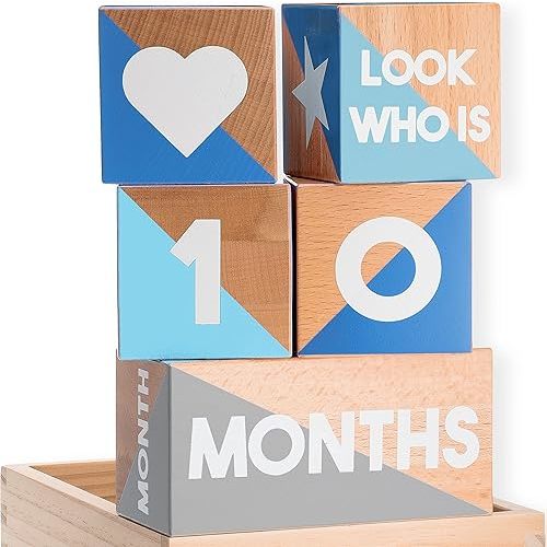 Baby Monthly Milestone Blocks — Cute Nursery Decor — Lovely Newborn Photography Props — Baby Shower Gifts (Blue & Gray)