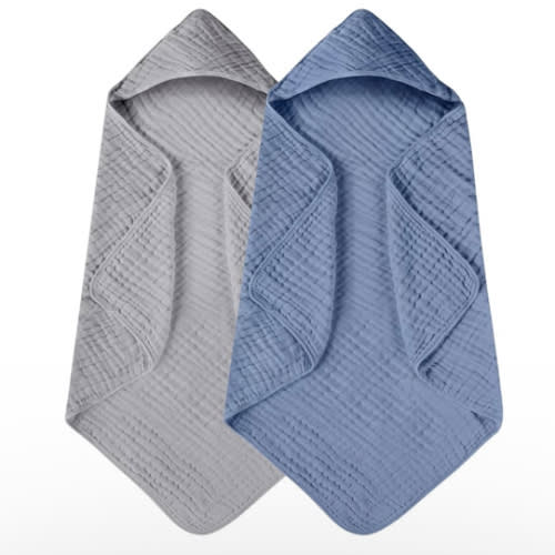 Yoofoss Hooded Baby Towels for Newborn 2 Pack 100% Muslin Organic Cotton Baby Bath Towel with Hood for Babies, Infant, Toddler and Kids, Large 32x32Inch, Soft and Absorbent Newborn Essential