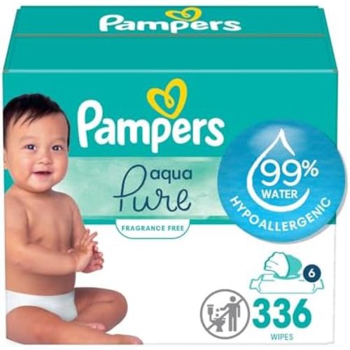 Pampers Baby Wipes Aqua Pure, 99% water-based wipes, Hypoallergenic and Unscented Infant Wipe, 336 Total (6 Flip-Top Packs)