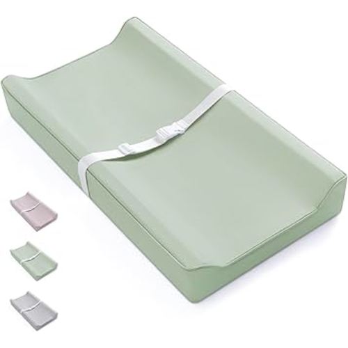 Blissful Diary Vegan Leather Baby Changing Pad with Waterproof & Wipe-Clean PU Cover, Standard Size Cozy Diaper Changing Pad for Dresser and Table, Light Green