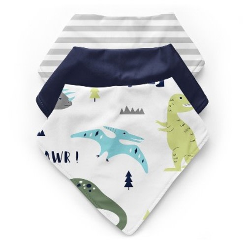 Sweet Jojo Designs Boy Fabric Baby Bibs Mod Dinosaur Blue and Green 3pc