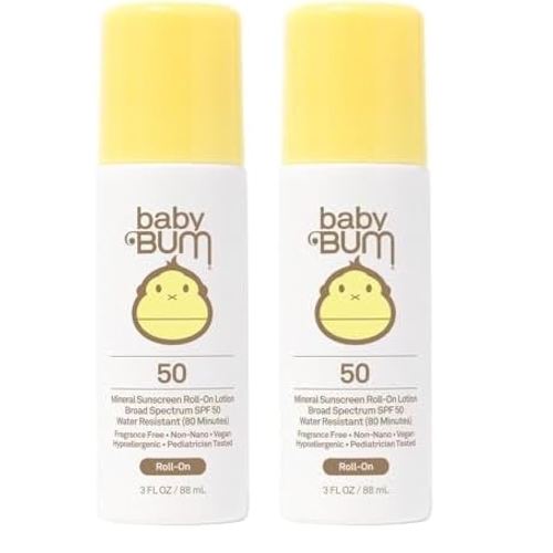Baby Bum Mineral SPF 50 Roll-On Sunscreen | Vegan and Hawaii 104 Reef Act Compliant (Octinoxate & Oxybenzone Free) Broad Spectrum Moisturizing UVA/UVB Easy Roller Ball Sunscreen Lotion (Pack of 2)