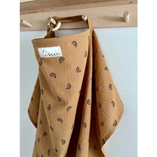 Nursing Cover for Baby Breastfeeding & Pumping | Multi Use Car Seat Stroller Cover | Breathable Soft Muslin Cotton | Breast Feeding Apron & Shaw by TISU (Caramel Brown Rainbow)