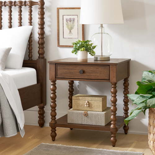 The Pioneer Woman Harper Spindle Nightstand with USB Charging Ports, Homestead Brown