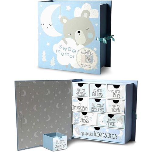 Votum Baby Keepsake Box for Treasured Memories, Sweet Memories - Lightweight, Handcrafted Baby Boxes with 9 Labeled Compartments for First Memories - Gender Neutral Baby Shower Gifts for Girls, Boys