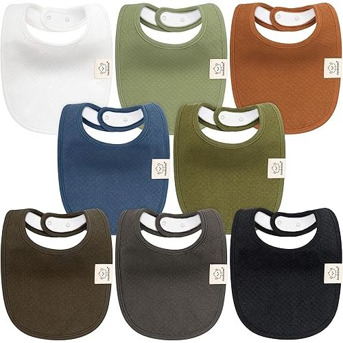 8-Pack Organic Baby Bibs for Girls, Boys - Quilted Cotton Cloth Baby Drool Bibs for Drooling and Teething Toddler, Newborn, Infant, Soft & Super Absorbent (Basics)