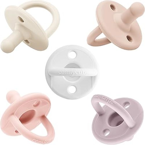 Comfy Cubs Baby Pacifier, 0+ Months - 5 Pack - Breast-Like, Soft Nipple Shape, CPSIA Compliant Multicolor Girl Newborn Pacifiers - 100% Food Grade Silicone Pacifiers, Newborn Essentials Baby Gifts