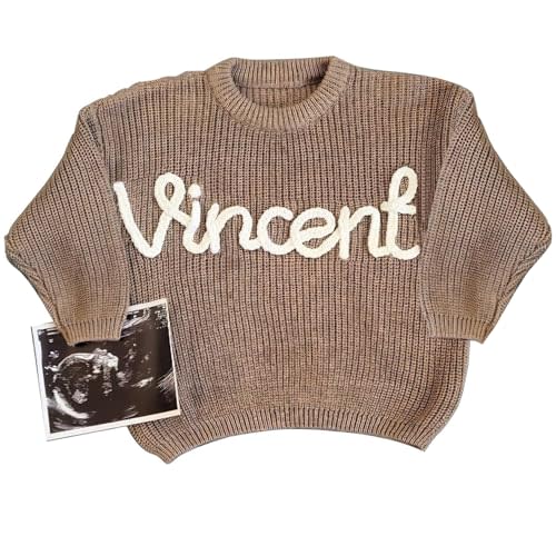 NAZENTI Personalized Baby Sweater, Custom Name for Infants and Toddlers, Knit Outfit for Boys and Girls, Unique Gift for Birthdays, Baby Showers, and Special Occasions Like Mothers Day