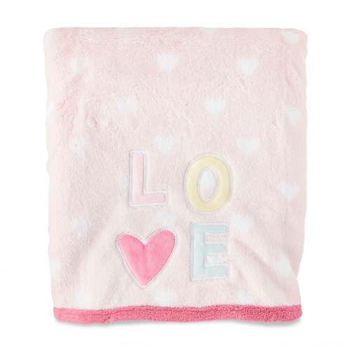 Parent's Choice Pink & White Love Appliqued Plush Baby Blanket, Infant Girl, 30" x 40"
