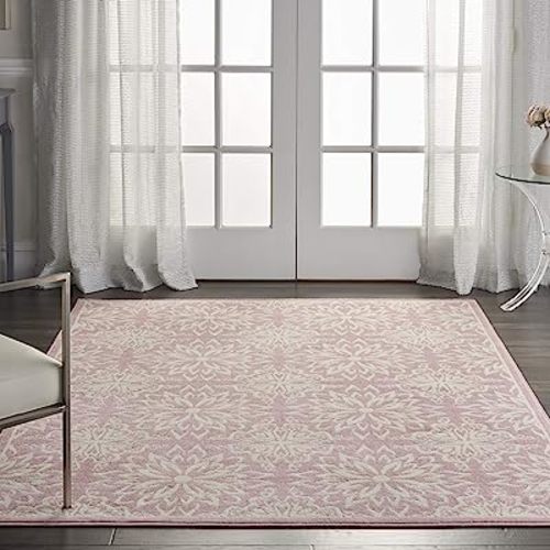 Nourison Jubilant Floral Ivory/Pink 4' x 6' Area-Rug, Easy-Cleaning, Non Shedding, Bed Room, Living Room, Dining Room, Kitchen (4x6)