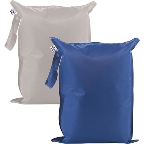 Tiny Twinkle Mess proof Waterproof Wet Dry Bag,2pk Reusable Wet Bags for Swimsuits&Baby Clothes,Leakproof Wet Bag,Waterproof Bag for Travel&Diaper bag,Wet Bags for Baby (Grey, Indigo)