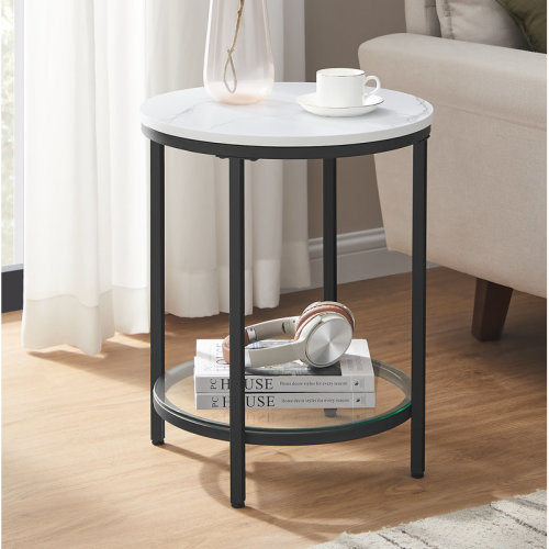 Ophelia & Co. Round Faux Marble End Table with Glass Shelf & Reviews | Wayfair