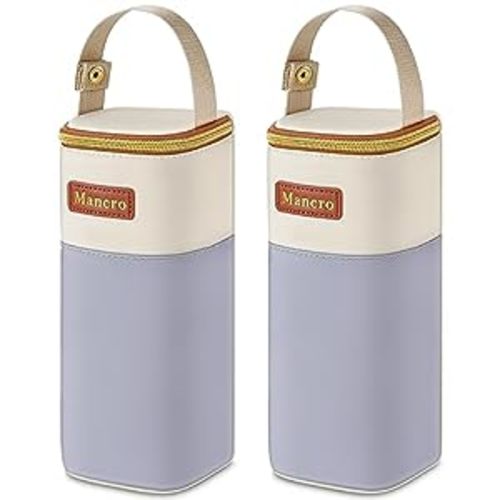 Mancro 2pack Insulated Baby Bottle Bags, Fits Baby Bottles up to 12 Oz Breastmilk Cooler Bag with Button Handle, Portable Baby Bottle Cooler Bag for Nursing Mom Daycare, Beige