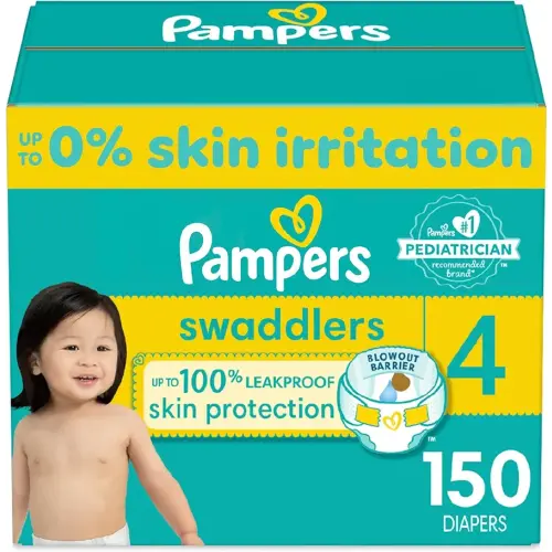 Pampers Swaddlers Diapers - Size 4, One Month Supply (150 Count), Ultra Soft Disposable Baby Diapers