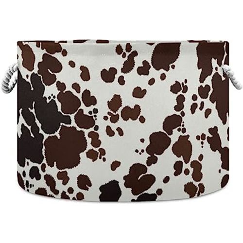 Kigai Cow Print Round Storage Basket with Cotton Rope,Large Collapsible Laundry Basket Blanket Toy Clothes Storage Bin for Bedroom Bathroom Nursery