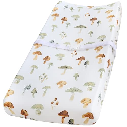LifeTree Muslin Changing Pad Cover for Baby Girls Boys, 70% Viscose from Bamboo and 30% Cotton Natural Comfort Diaper Change Table Pad Covers, Soft Boho Changing Pad Sheets, Mushroom, 16"x32"