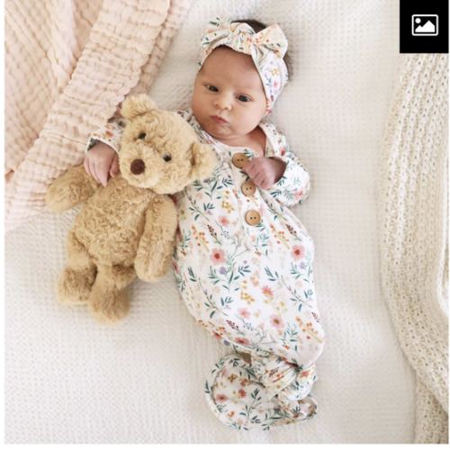 Winnie’s Wildflowers Newborn Baby Knot Gown & Hat Set – Pcastbaby