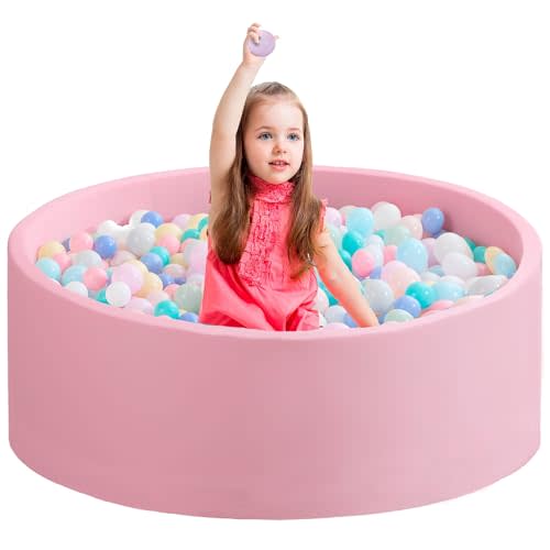 Zedachica Ball Pit for Toddlers 35.43''x11.81 Baby Ball Pits Soft Memory Foam Ball Pit Round Kids Ball Pit Indoor Game Kids Play Ball Pool Ideal Gift for Girls and Boys (Pink, NO Balls)