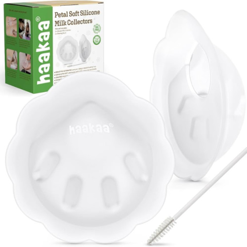 haakaa Petal Soft Silicone Milk Collector丨Discreet Leak-Protection Breast Milk Saver, Reusable Breast Shells Milk Collection Cup for Breastfeeding with Cleaning Brush- 2PCS