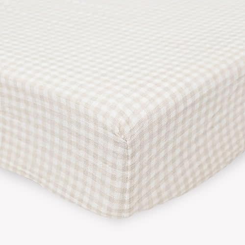 Little Unicorn Premium Crib Sheet | Breathable & Super-Soft Muslin Fabric (Tan Gingham)