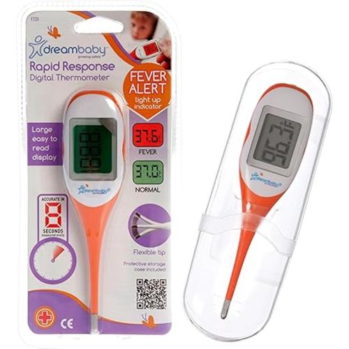 Dreambaby Rapid Response Digital Thermometer with Fever Alert, Orange