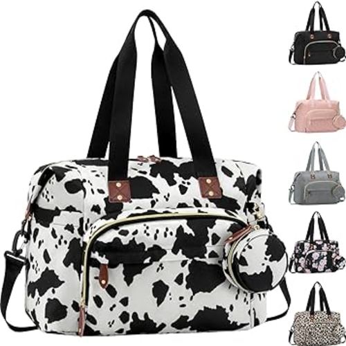 Diaper Bag Tote, Baby Bag Travel Diaper Tote Bag with Pacifier Case, Cute Maternity Hospital Baby Stylish Diaper Tote for Mom Dad Medium Size, Cow Print