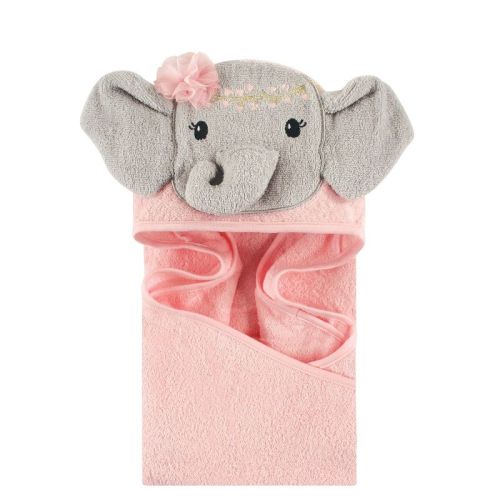 Little Treasure Baby Girl Cotton Animal Face Hooded Towel, Blossom Elephant, One Size