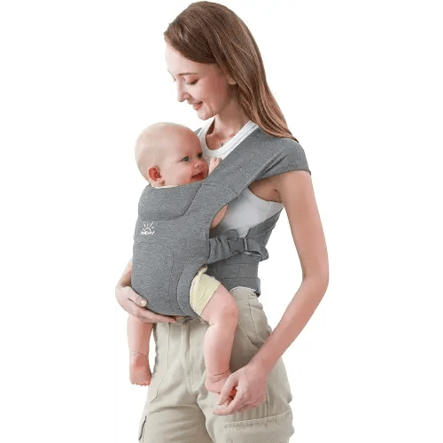 MOMTORY Upgraded Newborn Carrier, Cozy Baby Wrap Carrier(7-25lbs), Baby Carrier, with Hook&Loop for Easily Adjustable, Soft Fabric, Light Grey