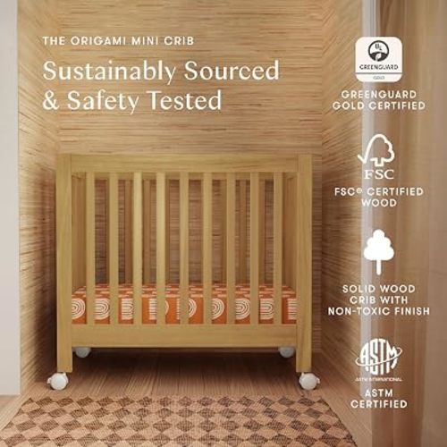 babyletto Origami Mini Portable Crib, GREENGUARD Certified, Honey