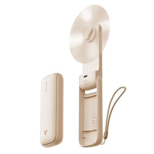 Aecooly Slim Portable Fan, Thin Handheld Fan, USB Rechargeable Mini Personal [17H Max Cooling Time], Battery Powered Small Foldable Pocket for Travel, Summer, Gifts for Women, Girls -Beige