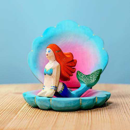 Mermaid and Shell Wooden Toy Set | Waldorf Montessori Learning | Handmade Organic Wood