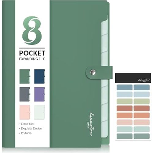 Sooez Elegant Accordion File Organizer, 8 Pocket Expanding File Folder
