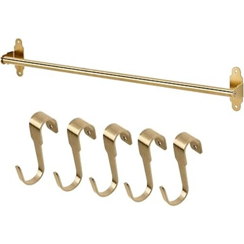 Ikea Rail, Polished / Brass-Colour 60 cm (23 ½ "), & 5 Pcs Hooks 7 cm (2 ¾ ")