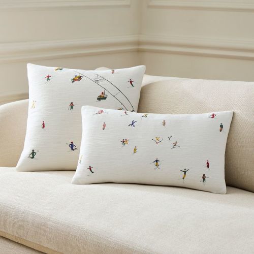 Embroidered Skier Pillow Cover
