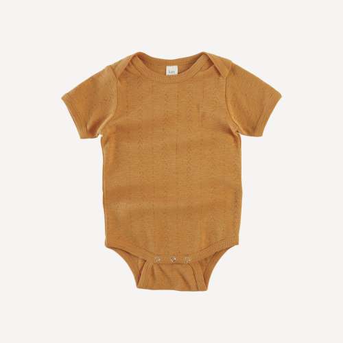 short sleeve lap neck bodysuit | burnt apricot | organic cotton pointelle