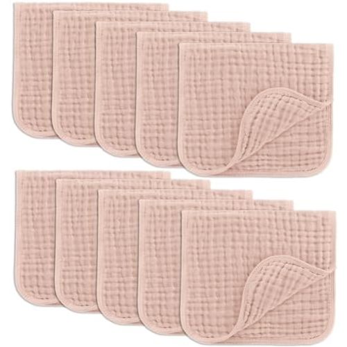 Comfy Cubs Muslin Burp Cloths 20x10" 10 Pack, Baby Burp Cloths - Blush