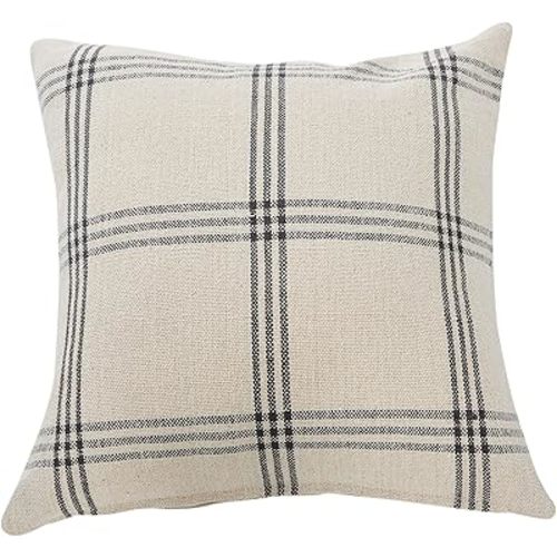 Creative Co-Op Square Plaid Cotton Pillow Cover, Grey, 20" x 20"