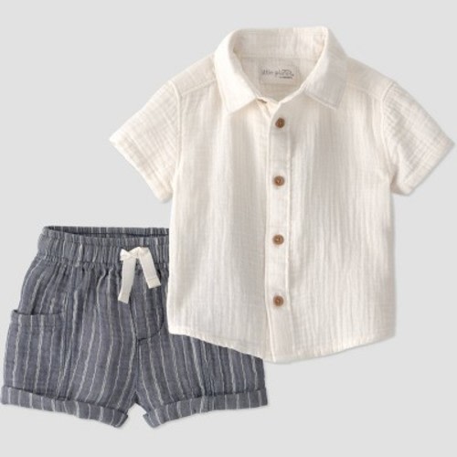 Little Planet by Carter's Baby Boys' Organic 2pc Stripe Woven Set - Cream 3M