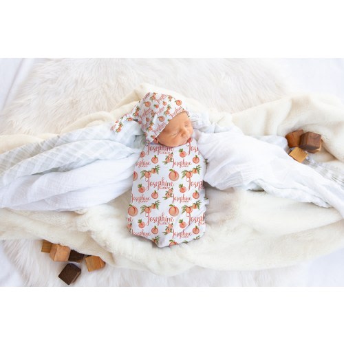 Personalized Peach Swaddle Blanket - Baby Girl Swaddle - Peaches Nursery - Georgia Peach Baby Gift - Baby Girl Gift -Baby Girl Nursery-Peach