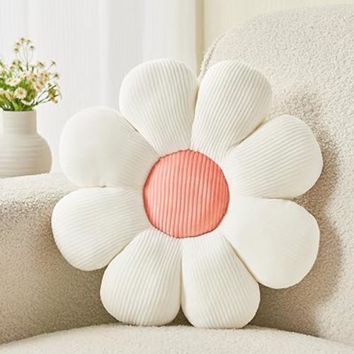 Flower Pillow,Daisy Pillow Flower Shaped Throw Pillow,Cute Pillows Flower Cushion,Flower Floor Pillow Seating Cushion for Bedroom,Sofa,Couch(15.7",White)