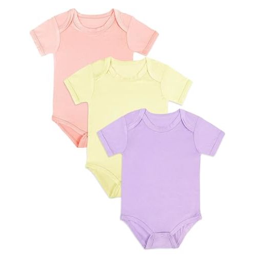 Ekkimy Bamboo Rayon Baby Bodysuit,Short Sleeve Bodysuits Solid Color Outfits for Infant Boys Girls Soft Clothes