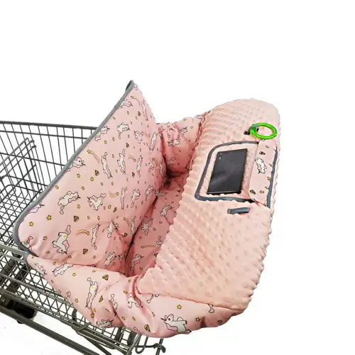 Shopping cart Cover for Babies-high Chair Cover, Dotted Minky Touching, Multi in 1 Design, 360 Full Protection, roll in and go, Universal fit, Pink Unicorns