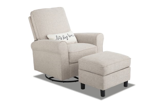 Cottage Chic Beige Accent Swivel Glider & Storage Ottoman