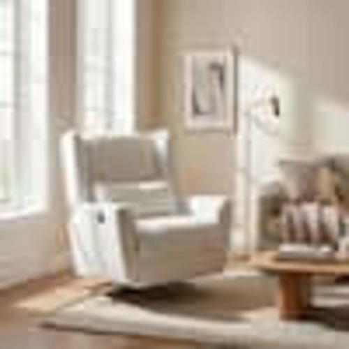 Merax Beige Boucle Fabric Power 360° Swivel Gold 5 Star Base Glider Recliner Chair NH771040M