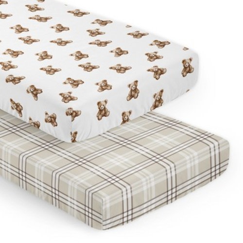 Sweet Jojo Designs Boy, Girl, Unisex/Gender Neutral Fitted Crib Sheets Set Boho Teddy Bear Brown and Taupe 2pc